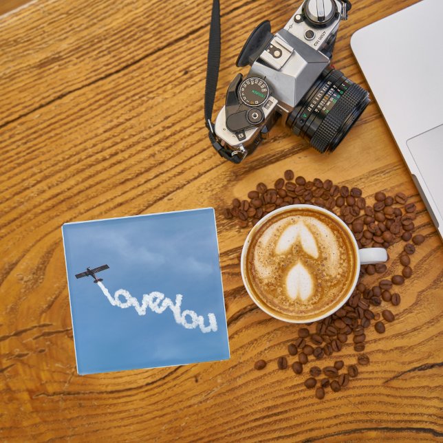 Airplane & ‘LOVE YOU’ Photo, Cool Fun Aviation Glass Coaster (Creator Uploaded)
