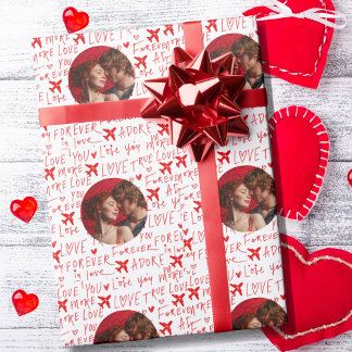 Airplane Love you Romantic Text Funny Custom Photo Wrapping Paper