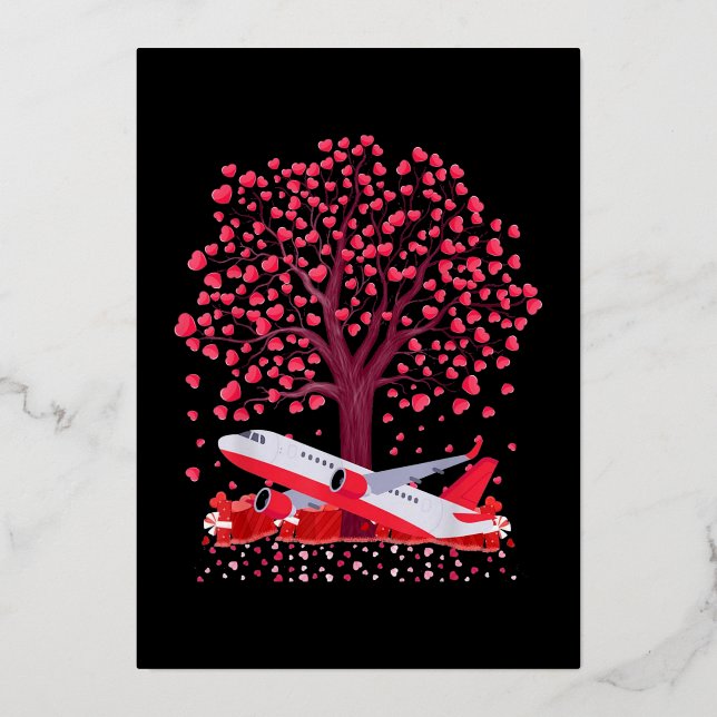 Airplane Lover Heart Shape Foil Holiday Card (Front)