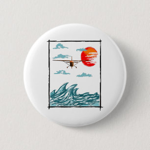 Airplane Lover Present Airplane Over Waves Button