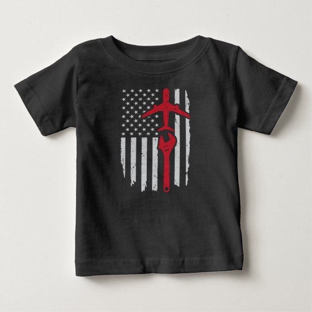 Airplane Mechanic Apparel Aircraft American Flag Baby T-Shirt (Front)