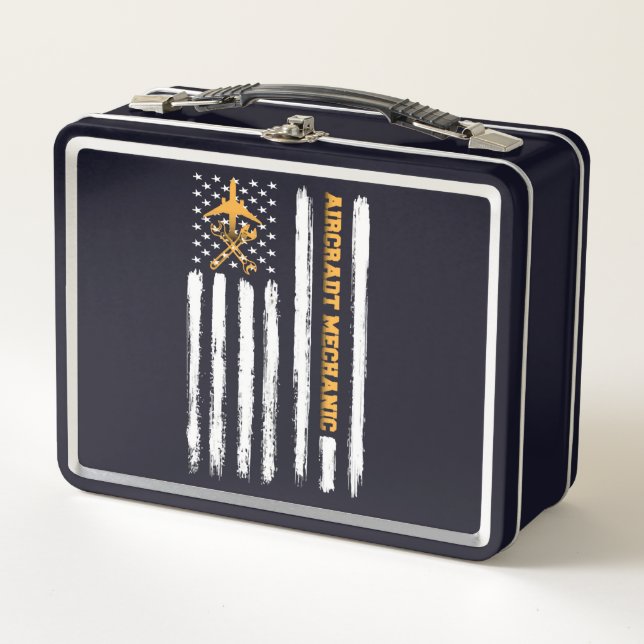 Airplane Mechanic Aviation Technician American Fla Metal Lunch Box (Front)