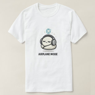 Airplane Mode On - Cute Tired Character Headphones T-Shirt