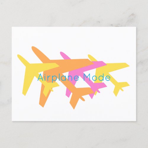 Airplane Mode Orange Yellow Pink Pilot Travel Postcard