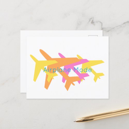 Airplane Mode Orange Yellow Pink Pilot Travel Postcard