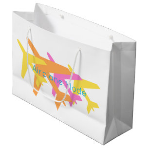 Airplane Mode pink yellow orange blue pilot travel Large Gift Bag