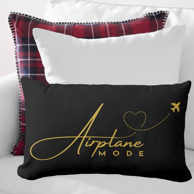 Airplane Mode,Travel, Minimalist,Gold, Aviation Lumbar Pillow (Creator Uploaded)
