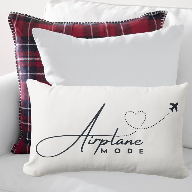 Airplane Mode,Travel, Minimalist Script, Aviation Lumbar Pillow (Creator Uploaded)