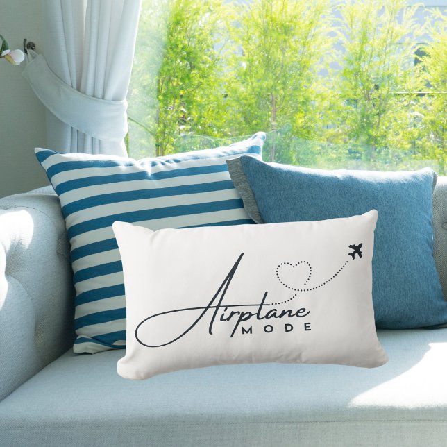 Airplane Mode,Travel, Minimalist Script, Aviation Lumbar Pillow (Creator Uploaded)