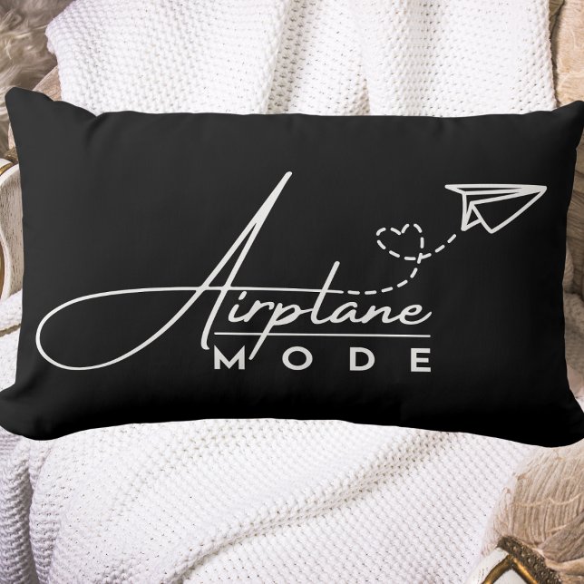 Airplane Mode,Travel, Minimalist Script, Aviation Lumbar Pillow (Creator Uploaded)
