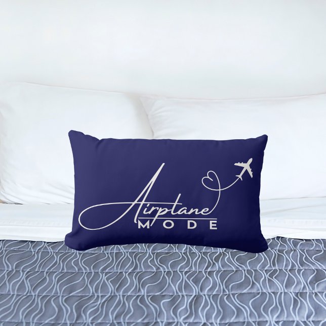 Airplane Mode,Travel, Minimalist Script, Aviation Lumbar Pillow (Creator Uploaded)