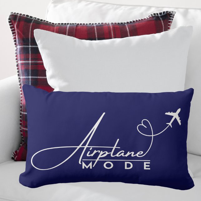 Airplane Mode,Travel, Minimalist Script, Aviation Lumbar Pillow (Creator Uploaded)