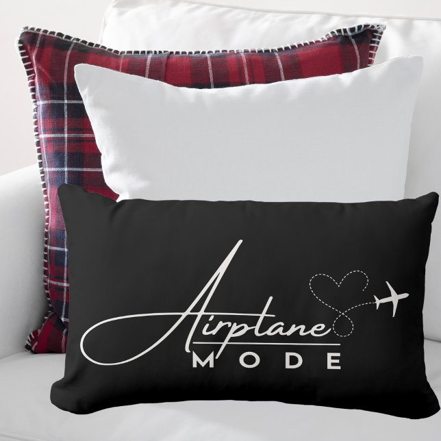 Airplane Mode,Travel, Minimalist Script, Aviation Lumbar Pillow (Creator Uploaded)
