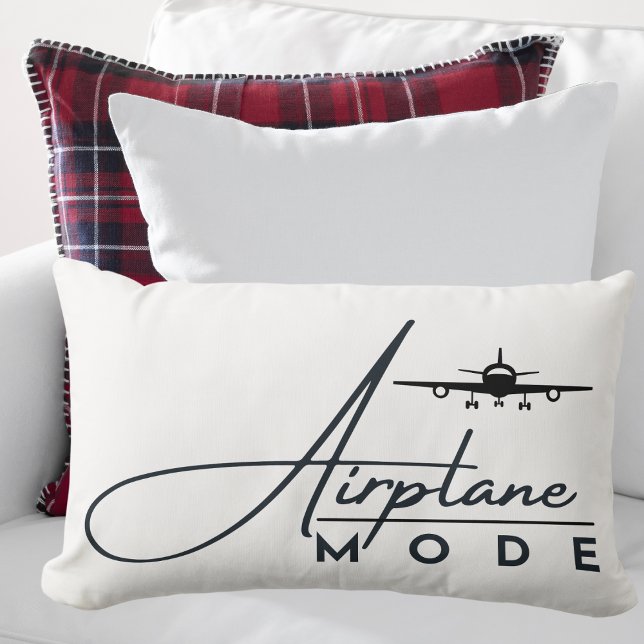 Airplane Mode,Travel, Minimalist Script, Aviation Lumbar Pillow (Creator Uploaded)