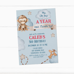 Airplane Monkey Pilot Time Flies Boys Birthday Invitation
