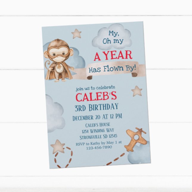 Airplane Monkey Pilot Time Flies Boys Birthday  Invitation (Creator Uploaded)