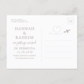 Airplane Monogram Kraft Destination Wedding Date Announcement Postcard (Back)