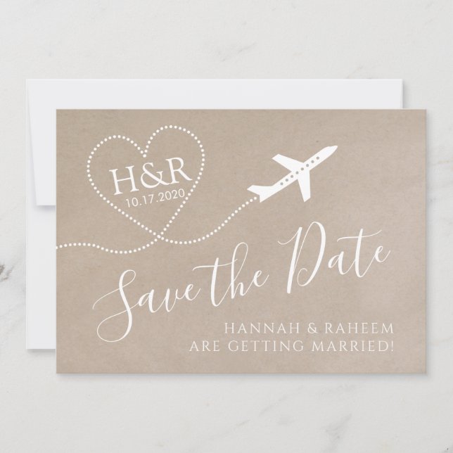 Airplane Monogram Kraft Destination Wedding Save The Date (Front)