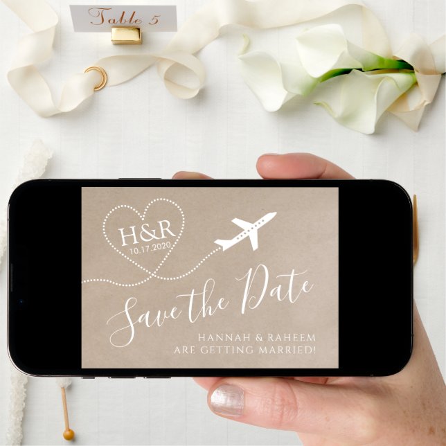 Airplane Monogram Kraft Destination Wedding Save The Date (Front Digital)