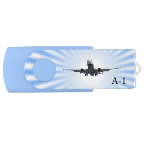 Airplane  monogram on light blue and white flash drive