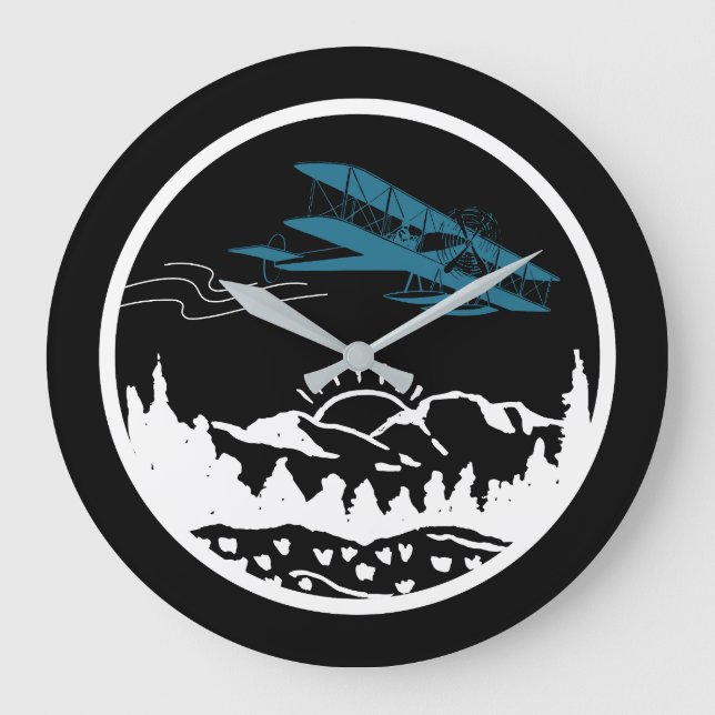 Airplane Mountains & Sunset,Aviation, Minimalist  Large Clock (Front)