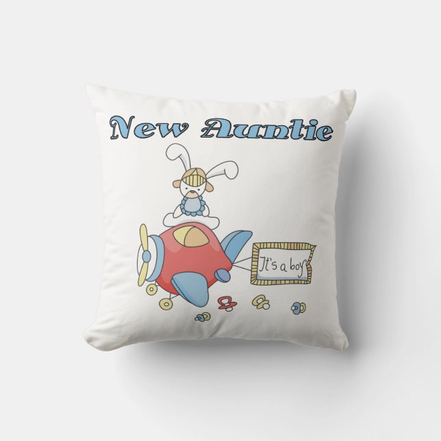Airplane New Aunt of Boy T-shirts and Gifts Throw Pillow (Front)