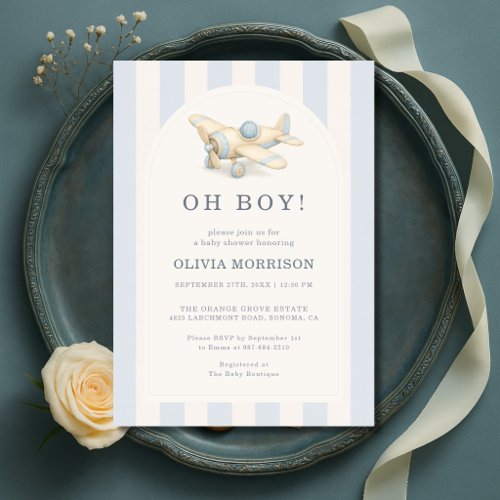 Little Aviator Blue Vintage-inspired baby shower invitation