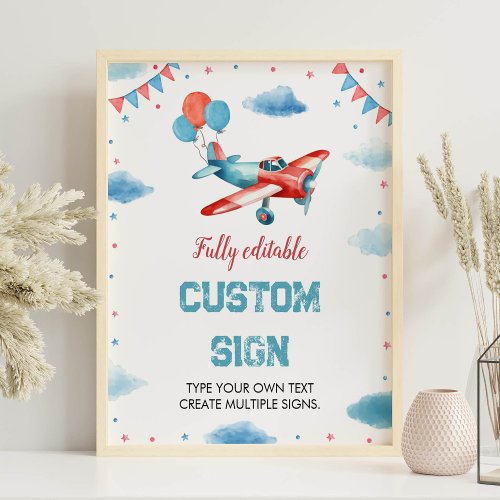 Airplane Oh My Time Flies Birthday Table Sign