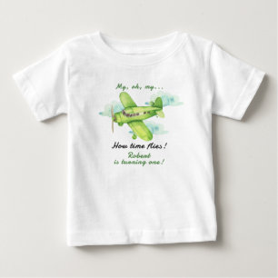 Airplane Oh My Time Flies Travel First Birthday  Baby T-Shirt