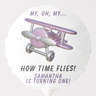Airplane Oh My Time Flies Travel First Birthday Balloon
