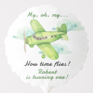 Airplane Oh My Time Flies Travel First Birthday Balloon