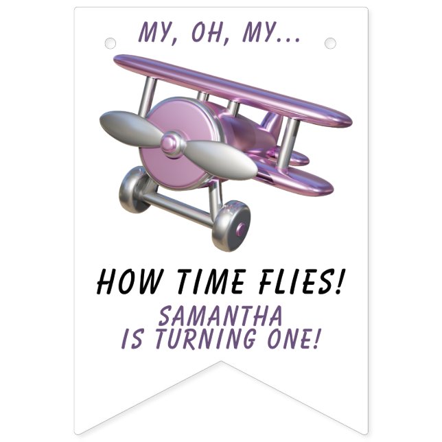 Airplane Oh My Time Flies Travel First Birthday  Bunting Flags (First Flag)