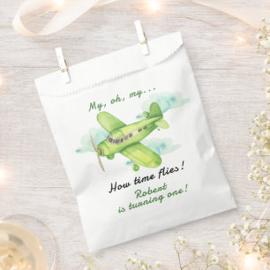 Airplane Oh My Time Flies Travel First Birthday Favor Bag