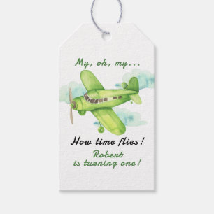 Airplane Oh My Time Flies Travel First Birthday Gift Tags