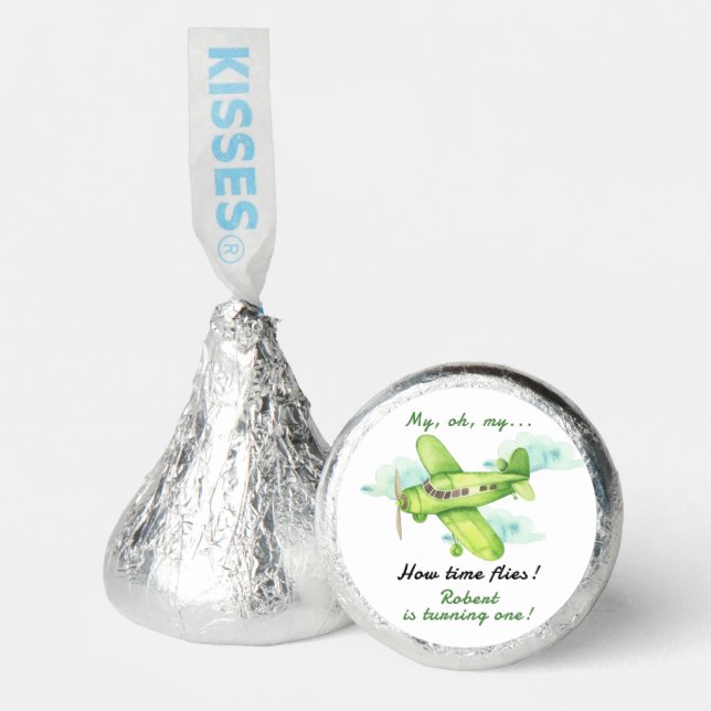 Airplane Oh My Time Flies Travel First Birthday  Hershey®'s Kisses® (Front)