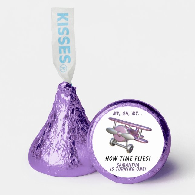 Airplane Oh My Time Flies Travel First Birthday  Hershey®'s Kisses® (Front)
