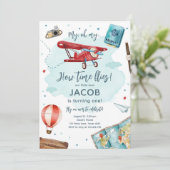 Airplane Oh My Time Flies Travel First Birthday Invitation | Zazzle