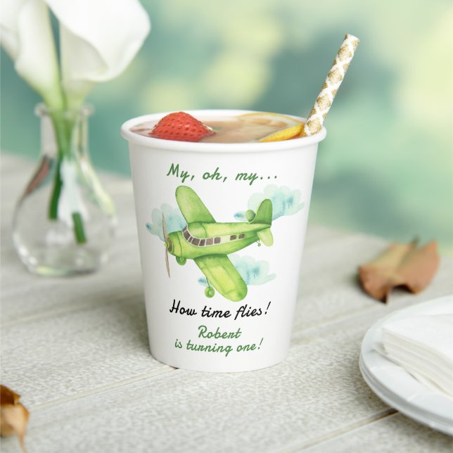 Airplane Oh My Time Flies Travel First Birthday  Paper Cups (Insitu)