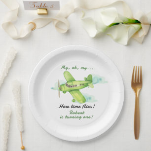 Airplane Oh My Time Flies Travel First Birthday Paper Plates