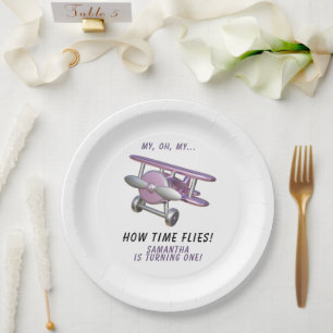 Airplane Oh My Time Flies Travel First Birthday Paper Plates