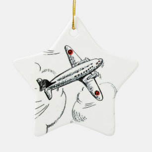 Airplane   Old Fashioned Drawing Aviation Ceramic Ornament