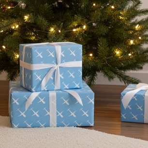 Airplane on Blue, Elegant Pattern Pilot Birthday Wrapping Paper