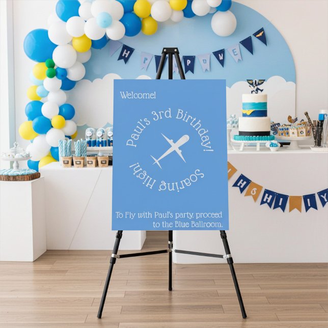Airplane on Blue Kids Birthday Party Welcome Sign (Creator Uploaded)