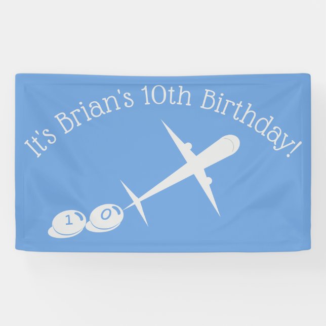 Airplane on Blue Personalized Banner (Horizontal)