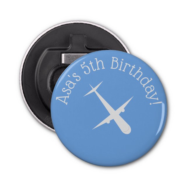 Airplane on Blue Personalized Bottle Opener (Front)