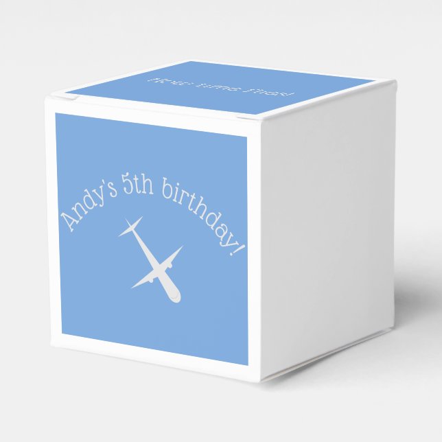 Airplane on Blue Personalized Favor Boxes (Front Side)
