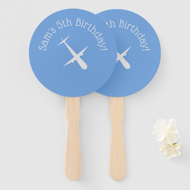Airplane on Blue Personalized Hand Fan (Front and Back)