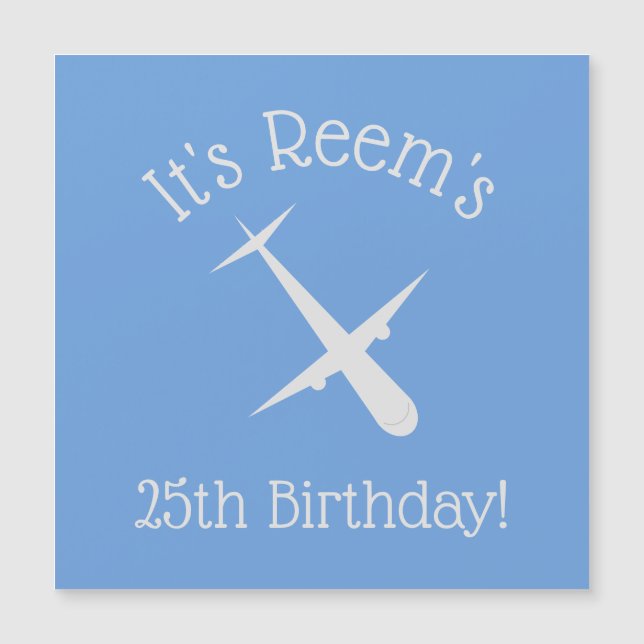 Airplane on Blue Personalized  Magnetic Invitation (Front)