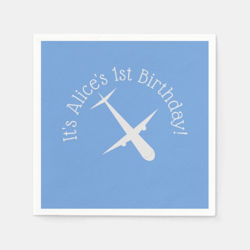Airplane on Blue Personalized  Napkins