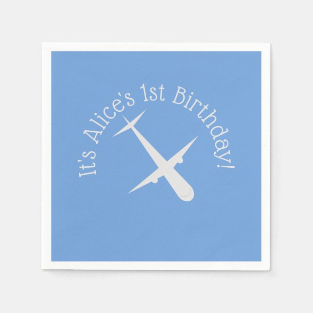Airplane on Blue Personalized  Napkins (Front)